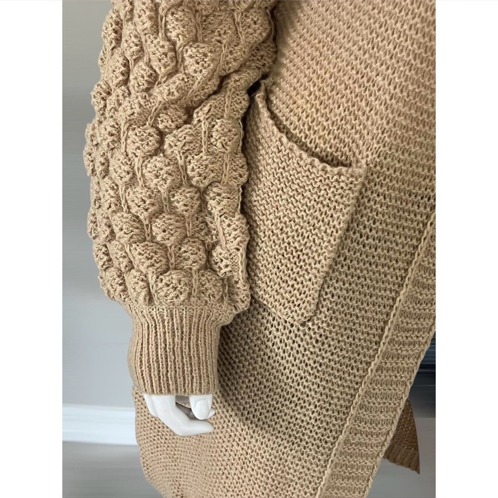 TRES CHIC bubble sleeve open front long cardigan size M L - Picture 5 of 6